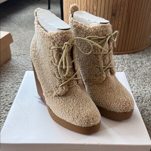 Jessica Simpson Tan Shearling Wedge Boots